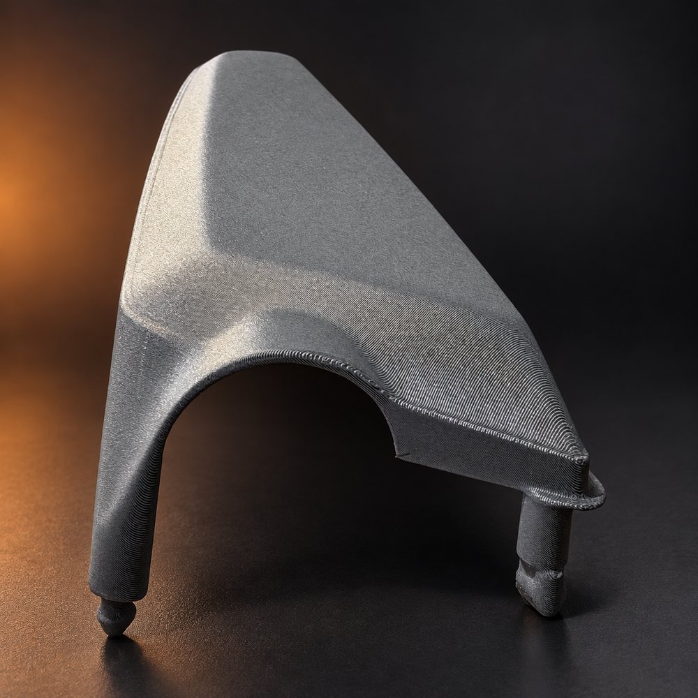 Fertig gedruckte Honda-CB50-Seitenverkleidung aus grauem PETG-CF