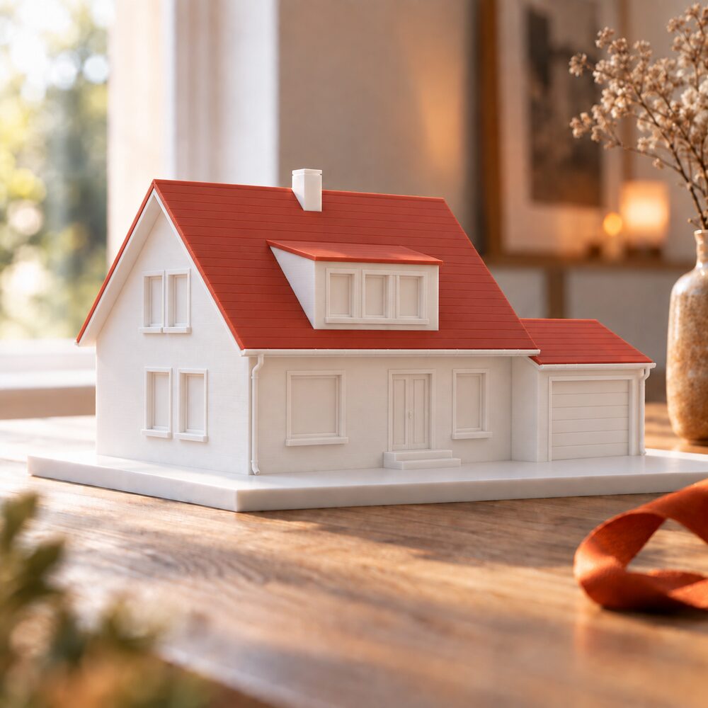 3D-gedrucktes Hausmodell mit mittlerem Detailgrad